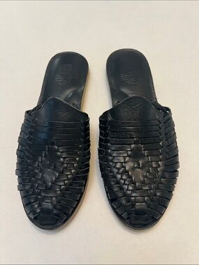ESPIRITU WOMEN’S HUARACHES SLIP ON SHOE SANDALS BLACK LEATHER SIZE 10